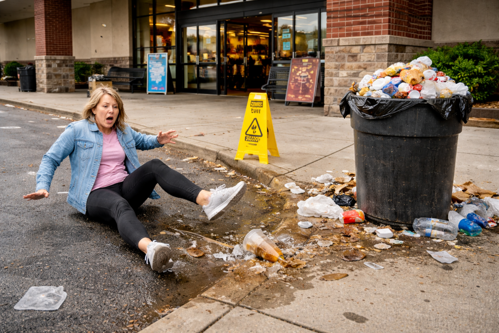 Slip & fall incident in Winnipeg Commercial Parking Lot in need of litter removal