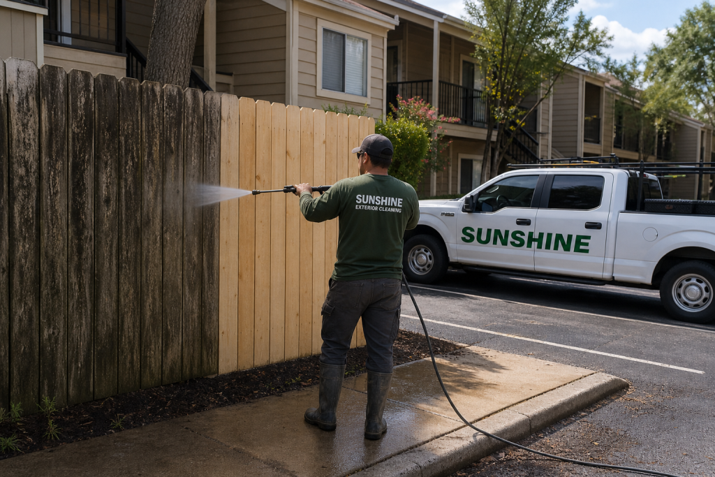 Power washing a Winnipeg fence
