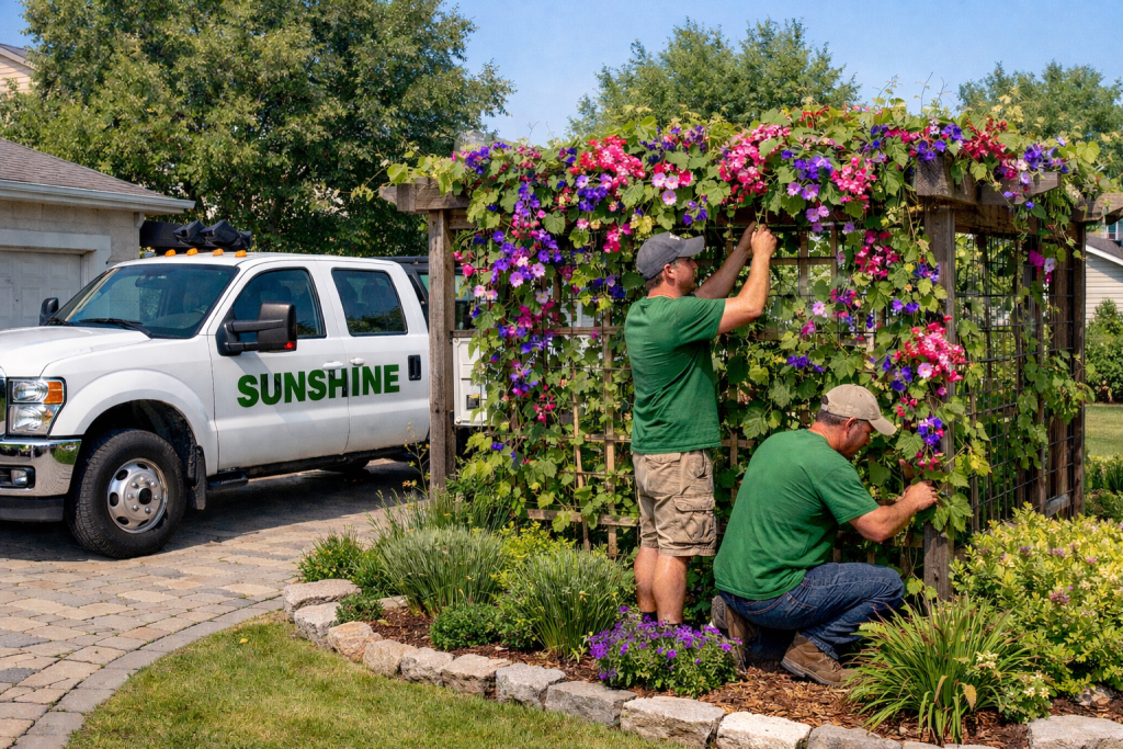 Sunshine Maintenance & Landscaping crew working on vines in EWinnipeg landscape design