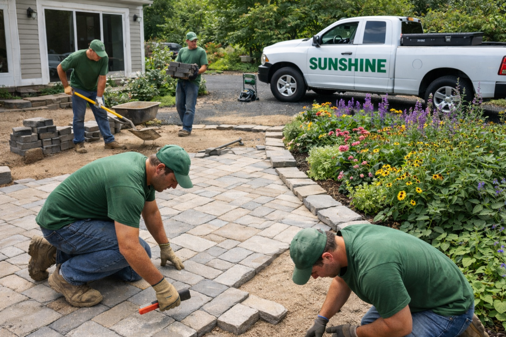 Sunshine Maintenance & Landscaping crew working on Winnipeg Hardscape project