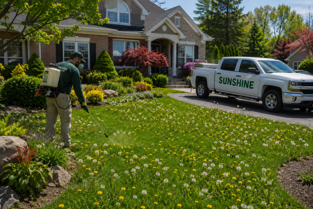 Sunshine Maintenance & Landscaping treating a Winnipeg lawn for weeds