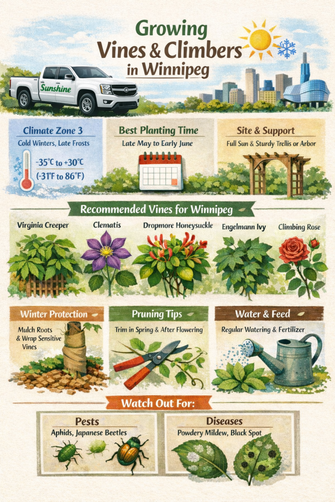 Chart re: how to care for vines & climbers in yourr Winnipeg Landsvcape Design