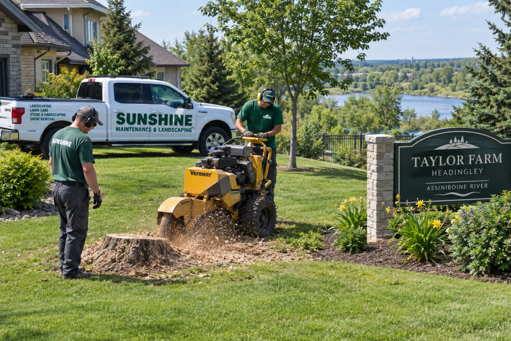 Sunshine Maintenance Stump grinding contractor doing stump grinding in Headingley yard
