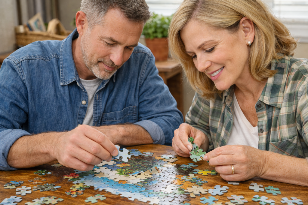 Couple working at solving the Winnipeg Landscaping puzzle