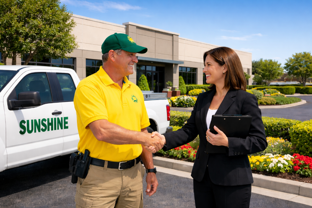 Sunshine Maintenance & Landscaping and a satisfied property manager.