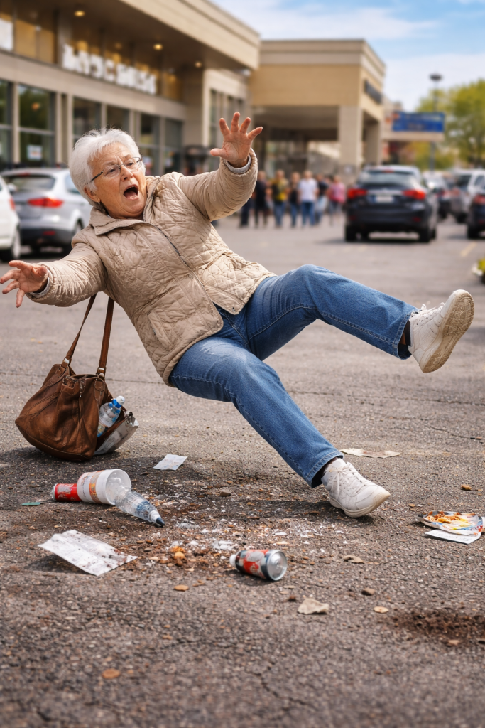Parking lot litter can be the cause of serious injury from slipping & falling