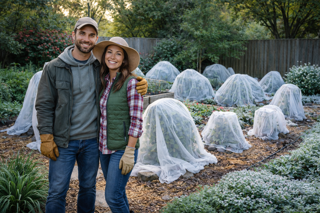Covering plants in a Winnipeg garden