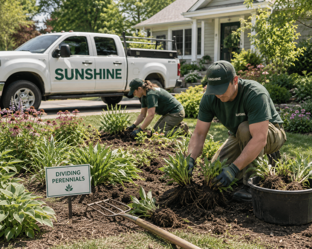 Sunshine Maintenance & Landscaping dividing perennials in Winnipeg garden