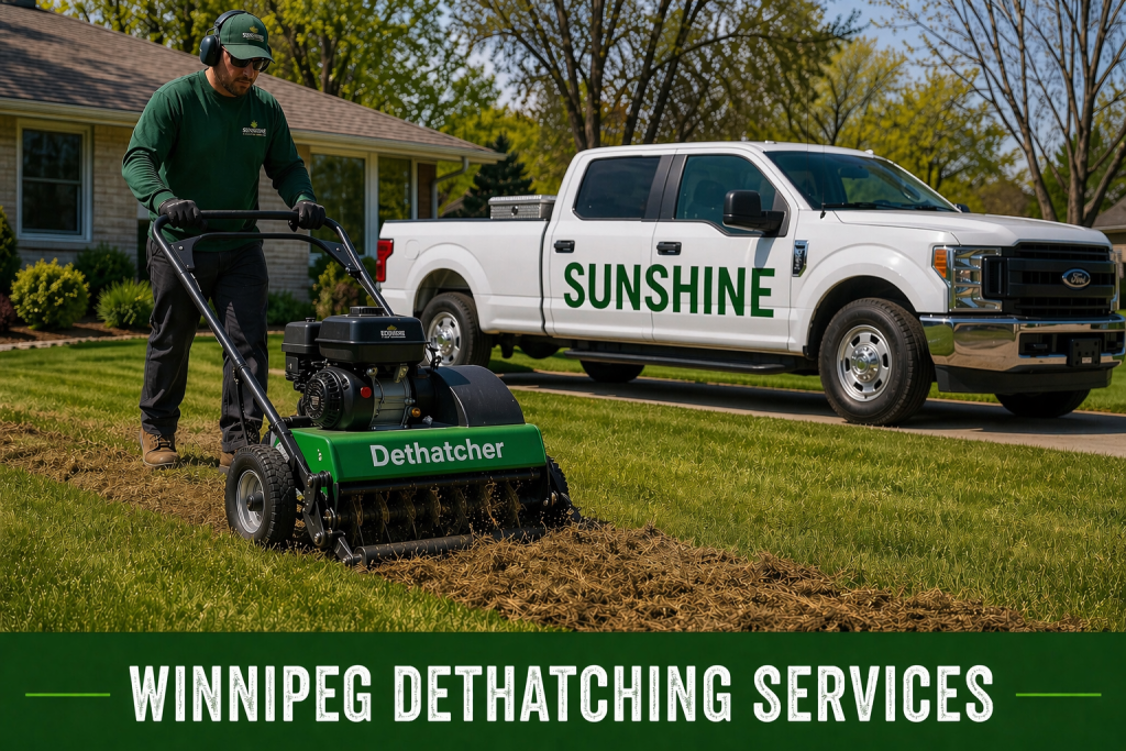 Sunshine Maintenance dethatching a Winnipeg lawn
