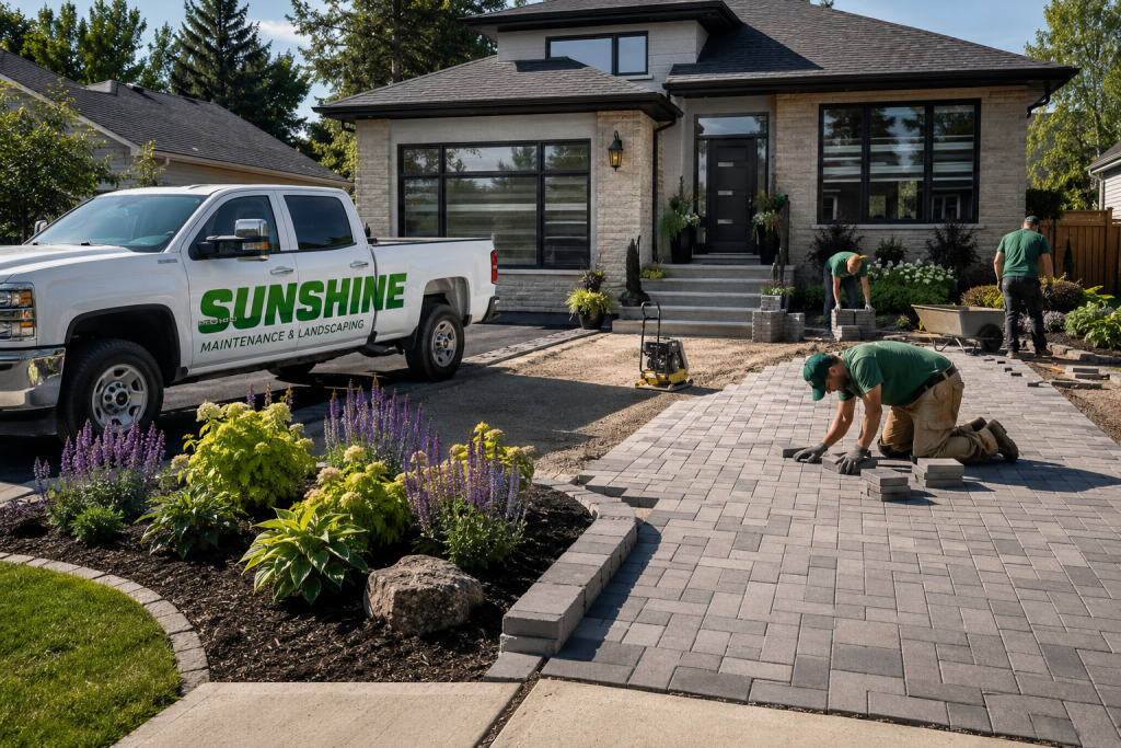 Sunshine Maintenance installing a brick paver Driveway for Winnipeg home