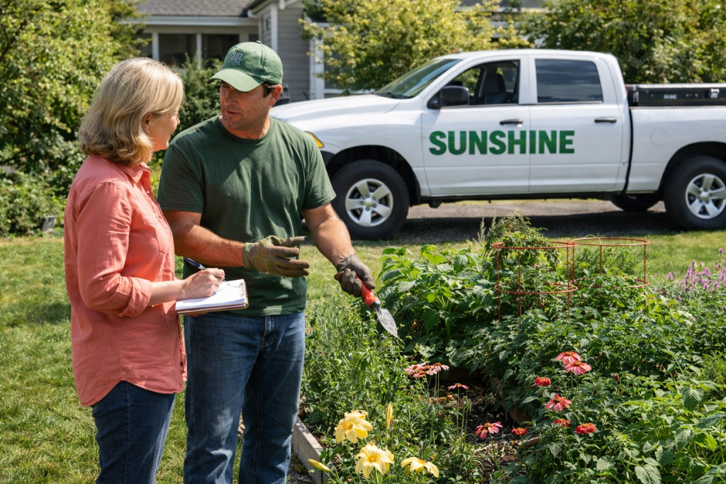 Sunshine Maintenance &Landscaping consulting on planting times to avoid frost damage to plants