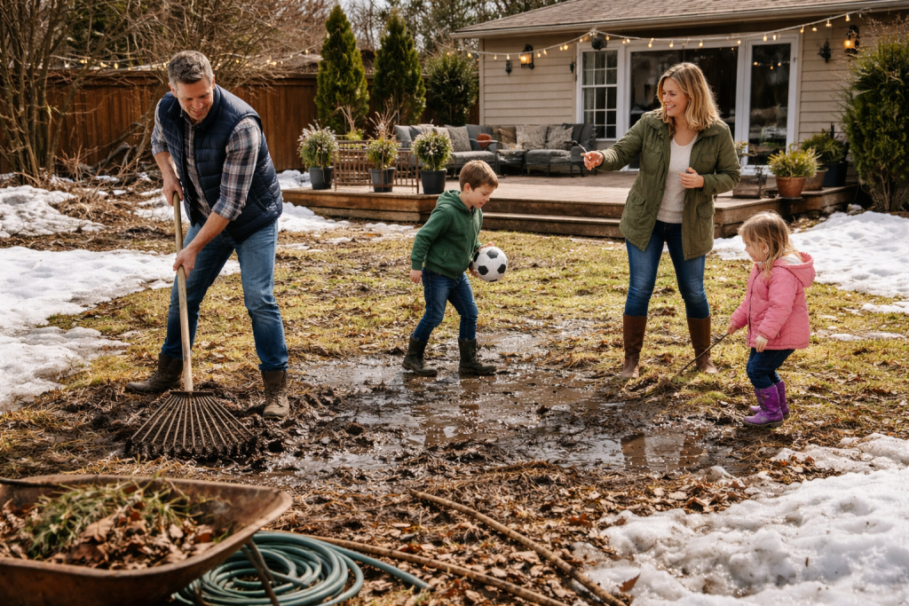 Family getting ready for spring cleanup Winnipeg Style