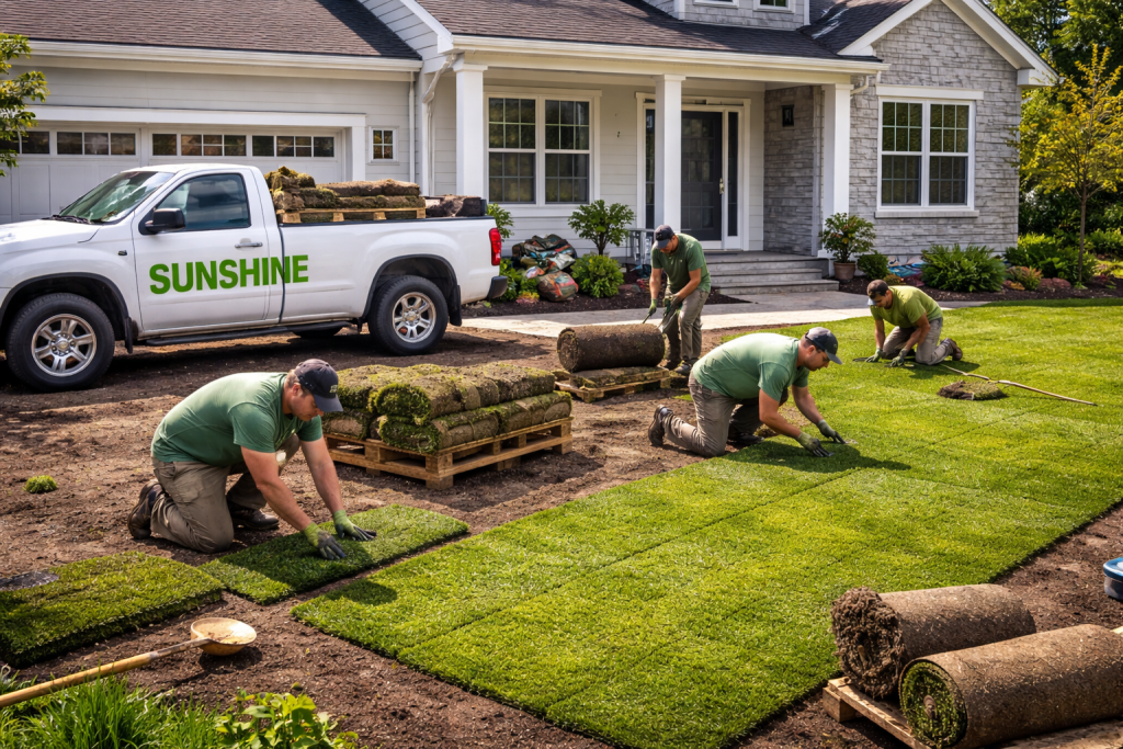 Sunshine Maintenance & Lasndscaping working on Winnipeg sod projectnipeh yard