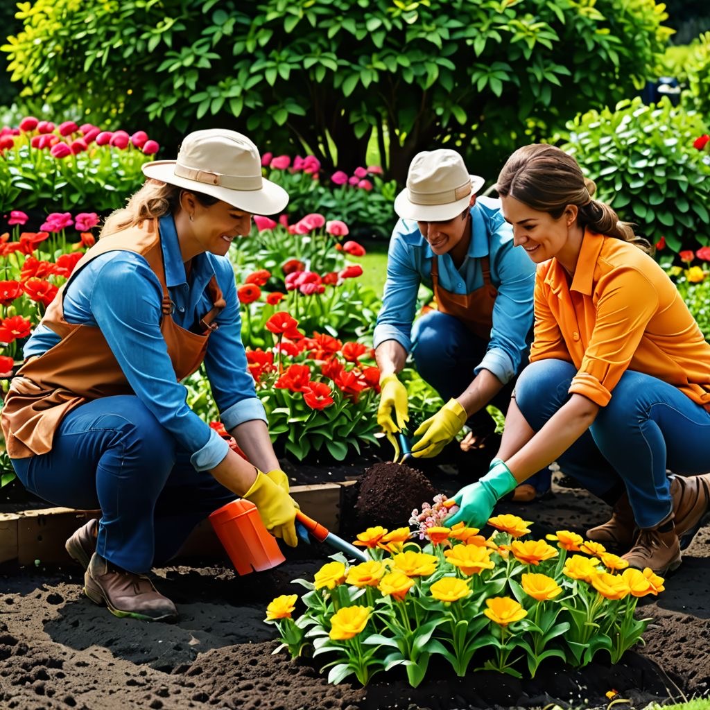 Familiy planting flowers in Winnipeg garden