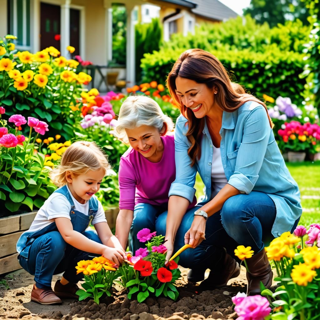 Family planting in their Winnipeg garden