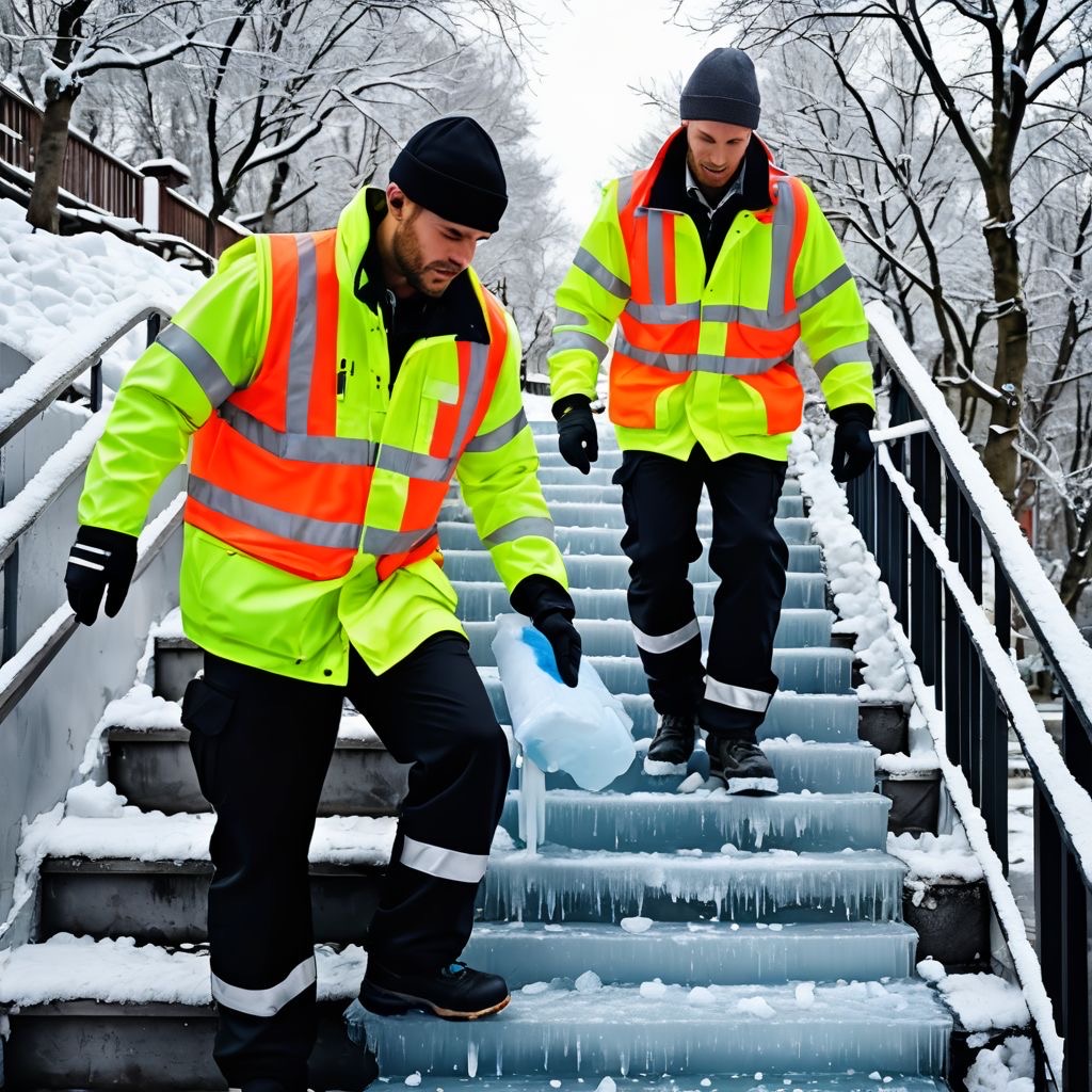 Sunshine Maintenance & Landscaping applying ice melt for snow management at a Winnipeg Condo/townhouse complex