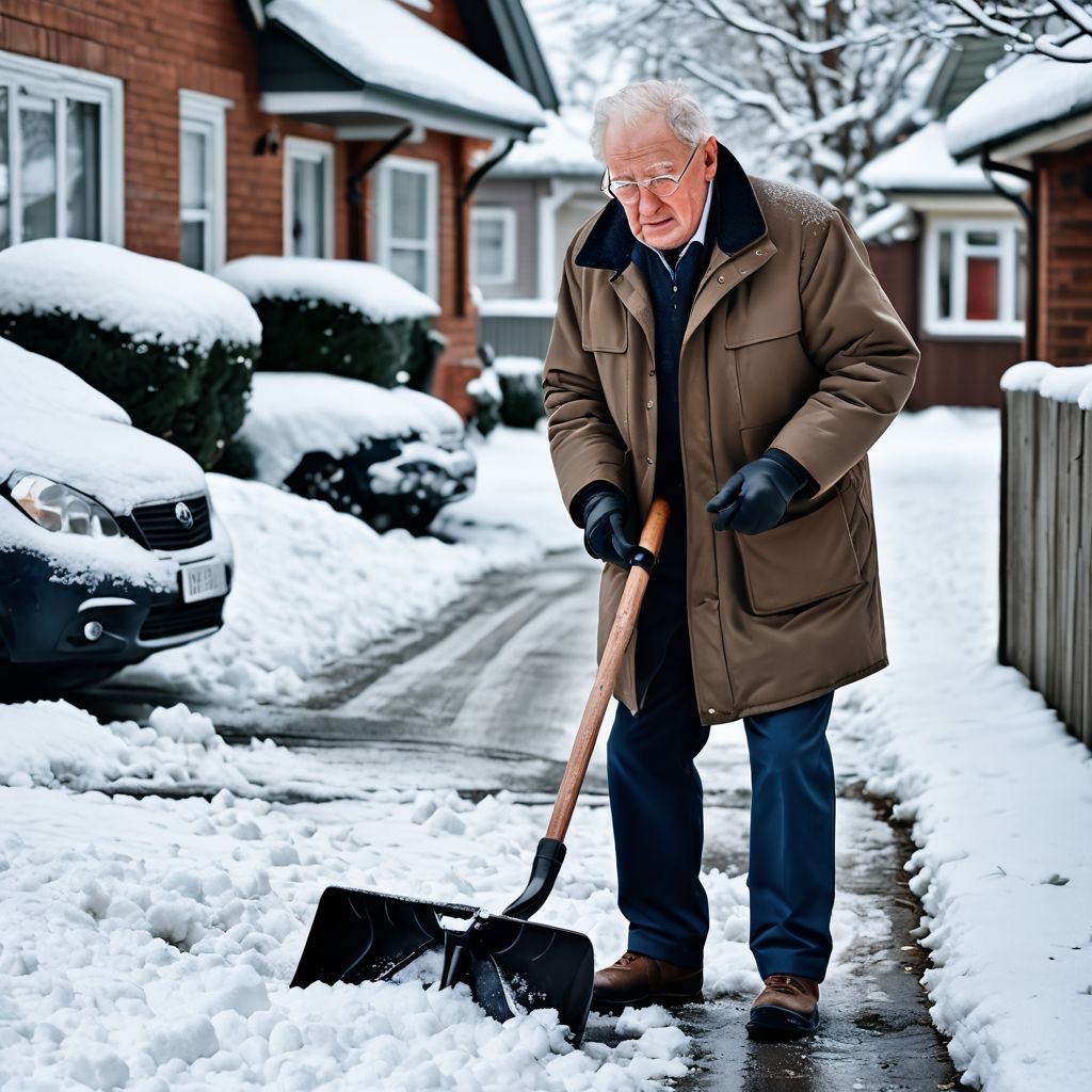 Senior shovelling snow