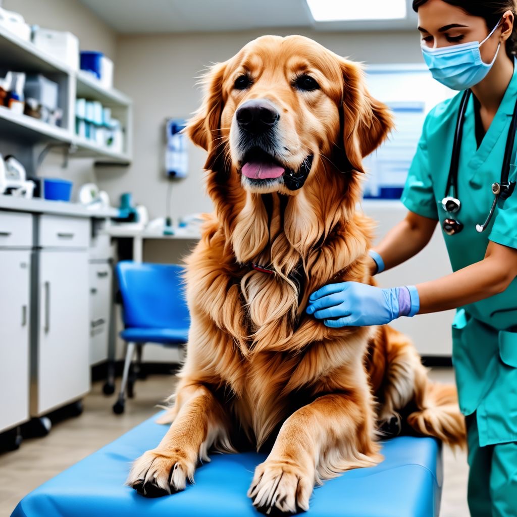 Vet treating dog