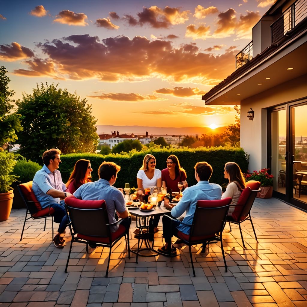 Sunshine Maintenance & Landscaping Hardscape Experts :  Sun rise on patio with friends & family