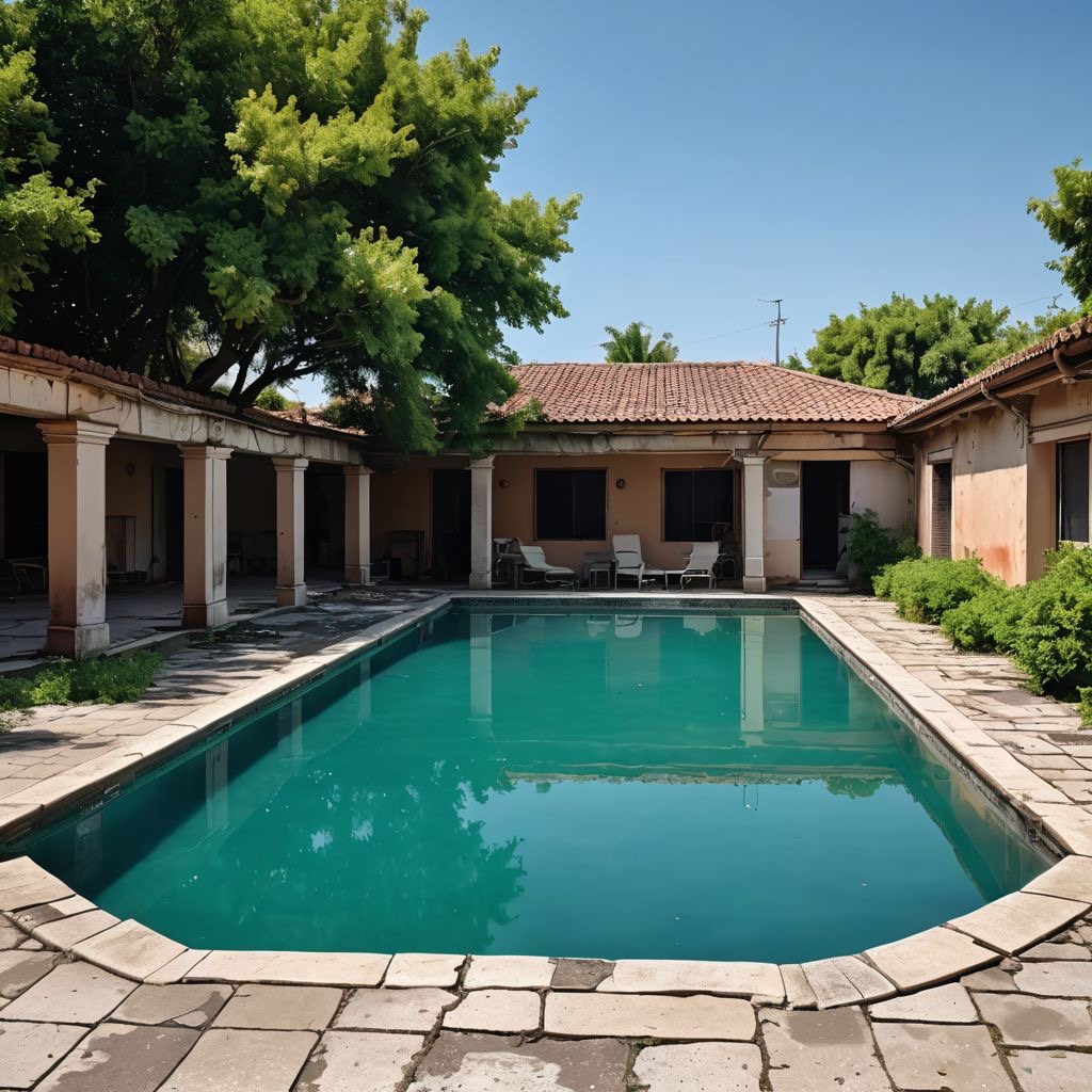 Tired and neglected pool: Time for in ground pool demolition & removal by Sunshine Maintenance & Landscaping Winnipeg Landscape Experts