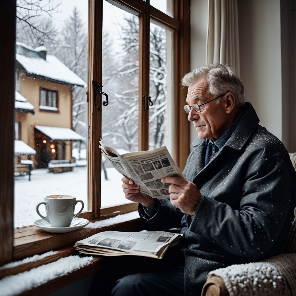 Senior relaxing as Winnipeg Snow Removal Experts: Sunshine Maintenance & Landscaping does the snow shovelling