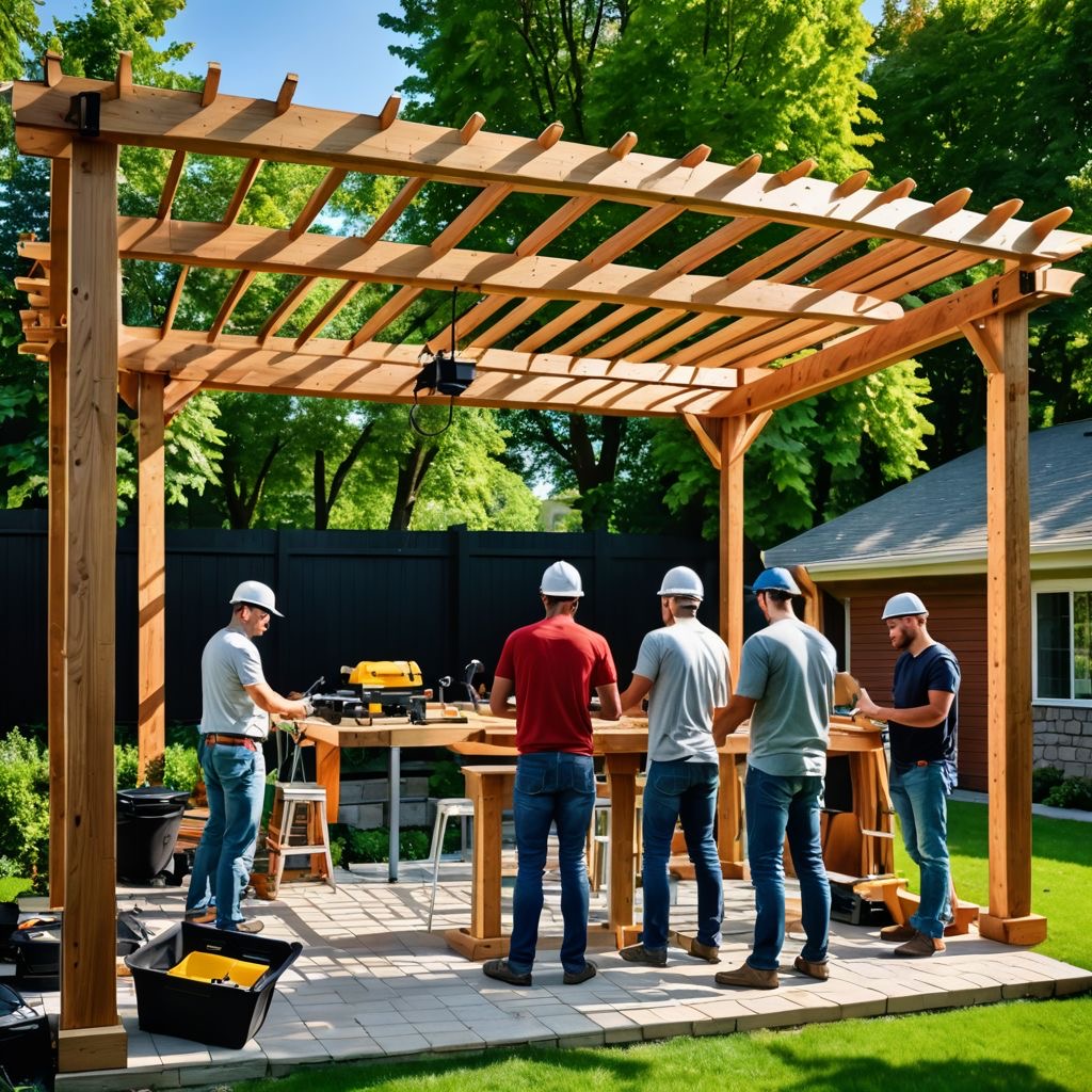 Sunshine Maintenance & Landscaping Crew constructing a Pergola: Winnipeg Landscaping Experts
