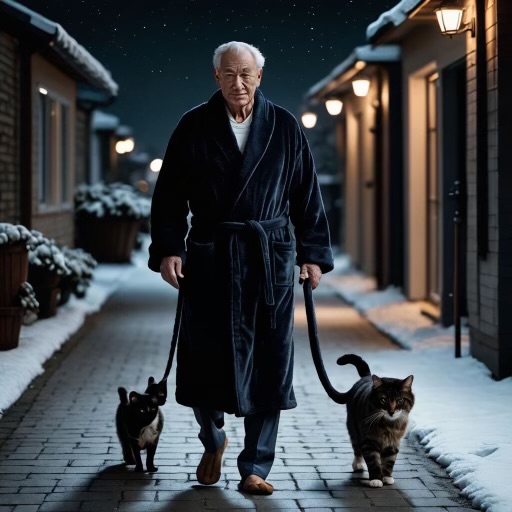 Senior man walking his cats while Sunshine Maintenance & Landscaping does Winnipeg Snow Removal