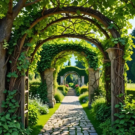 Trellis forming a gateway over a path by Sunshine Maintenance & Landscaping
