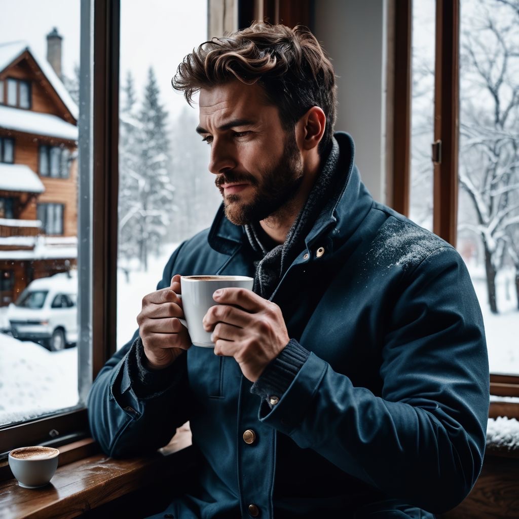 Man having a cup of coffee before heading out to his Winnipeg snow shovelling