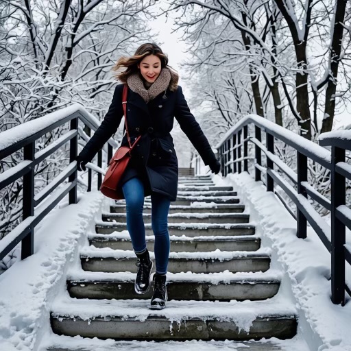 Woman on icy Winnipeg stairs at risk of slipping and falling