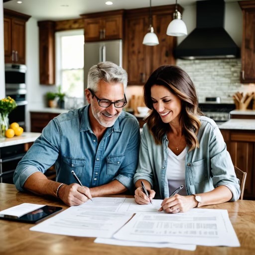 Homeowners review contract presented by Winnipeg Landscape contractor