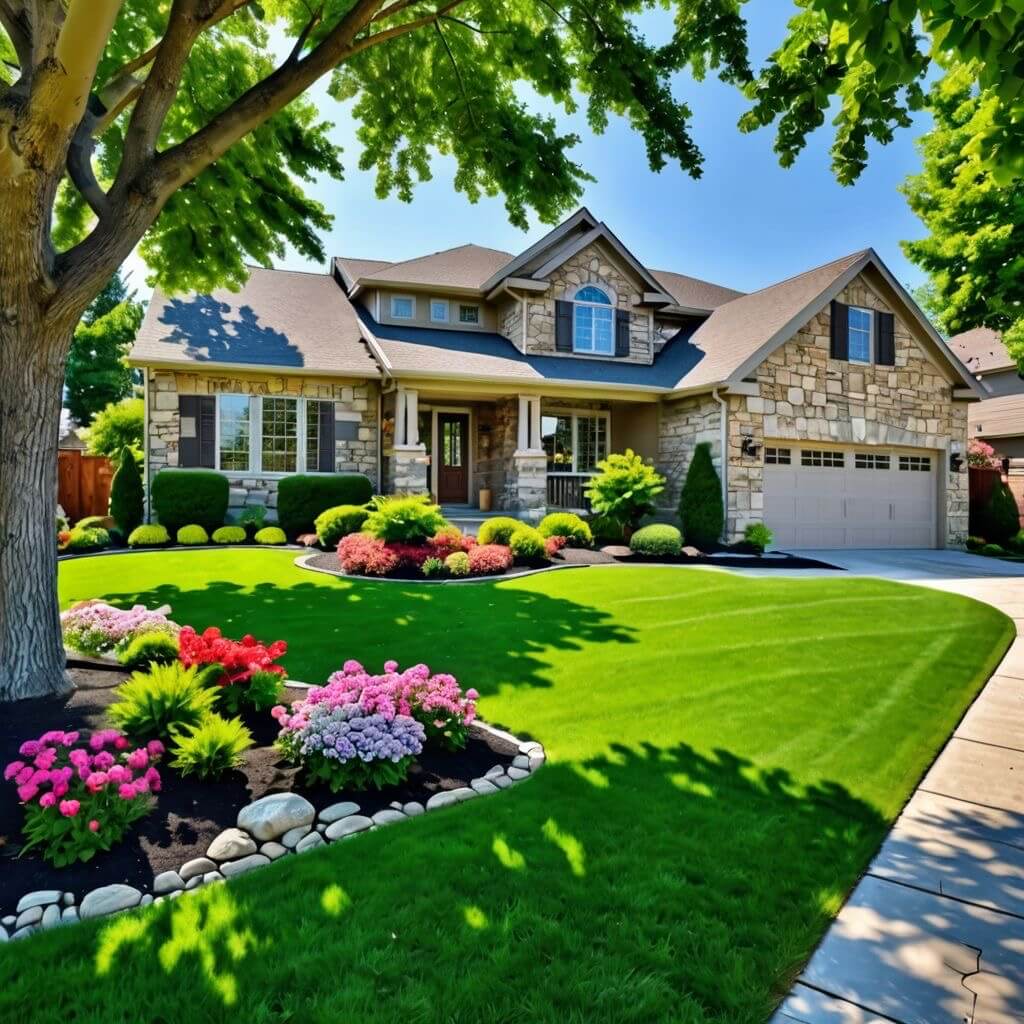 Freshly mowed lawn in a Winnipeg yard with clean grass lines
