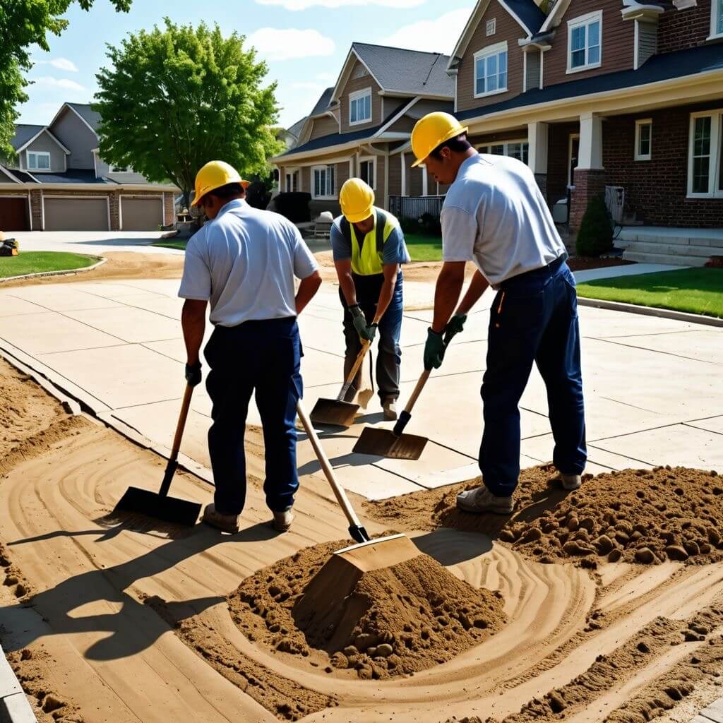 Interlocking bricks being levelled during repair