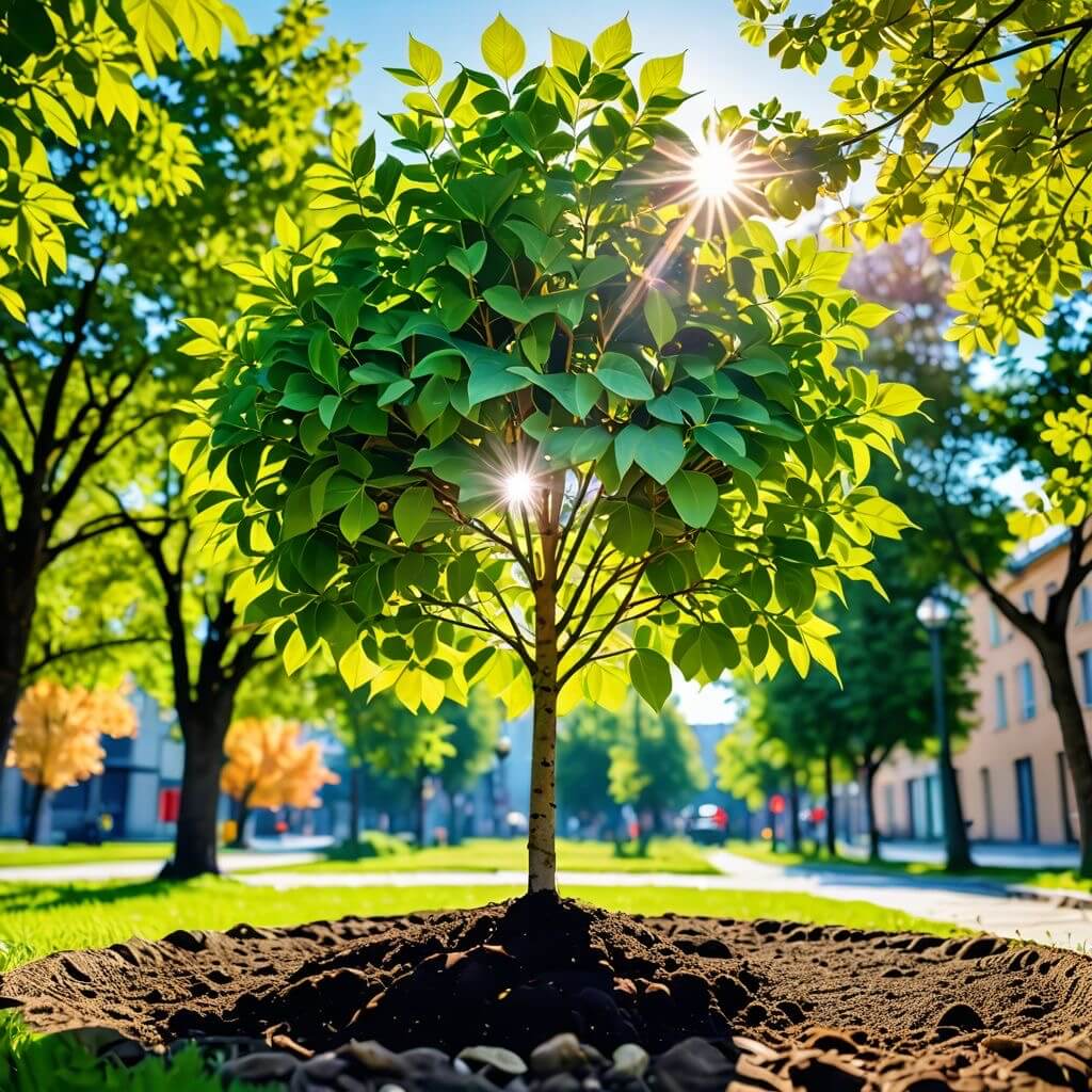 Planning tree placement based on yard size, sunlight and structures